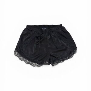 Heart & Hips Black Satin Lace-Trim Sleep Shorts